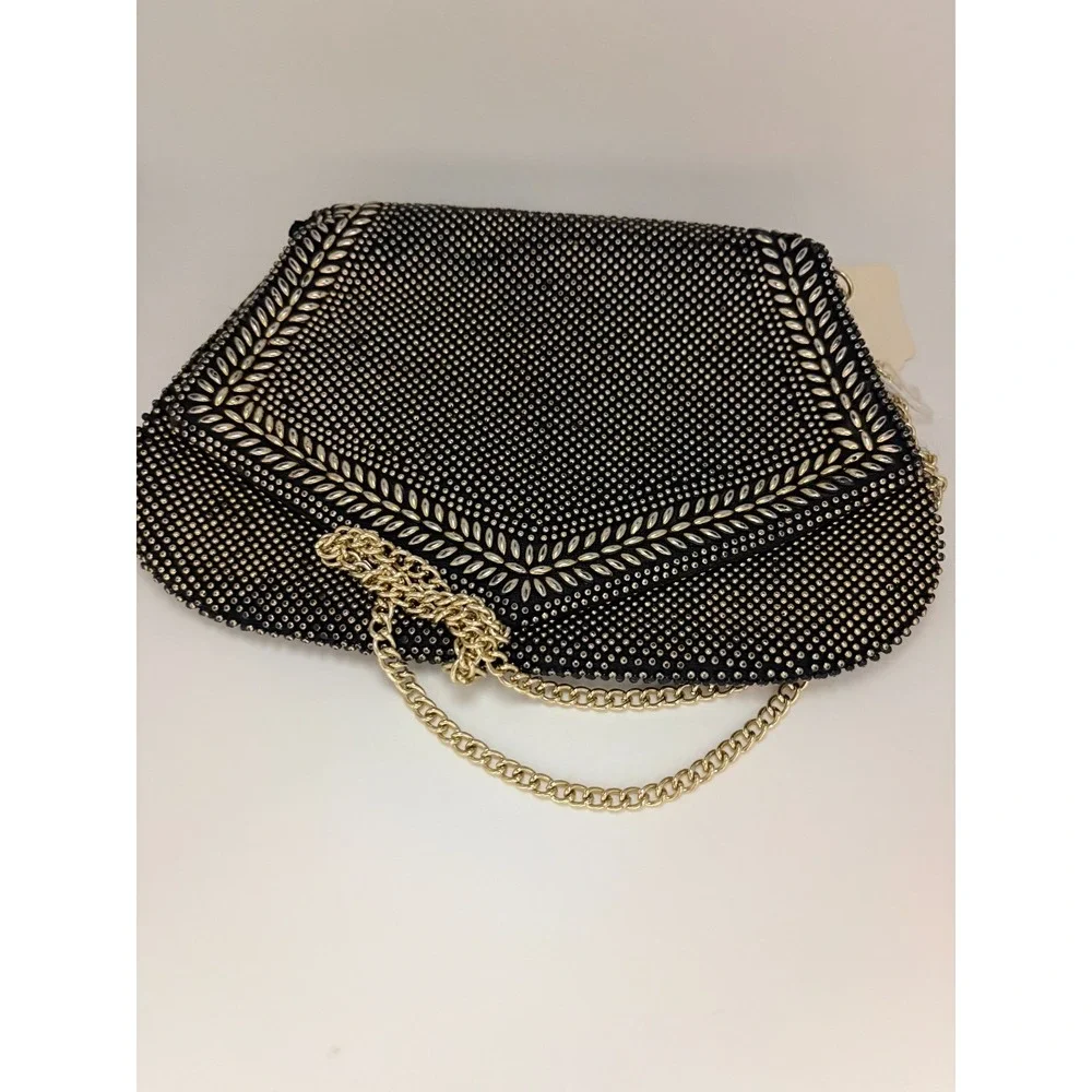Du Val Vintage Metallic-Sheened Beaded Clutch with Gold Tone Chain - Picture 5 of 6